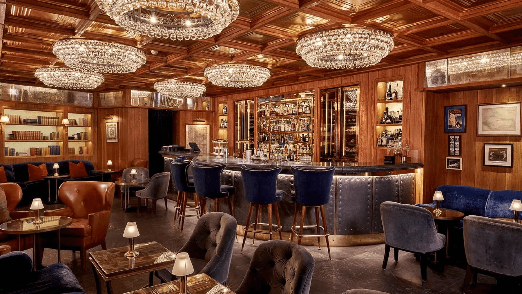 A restaurant service environment with an established bar and dining room